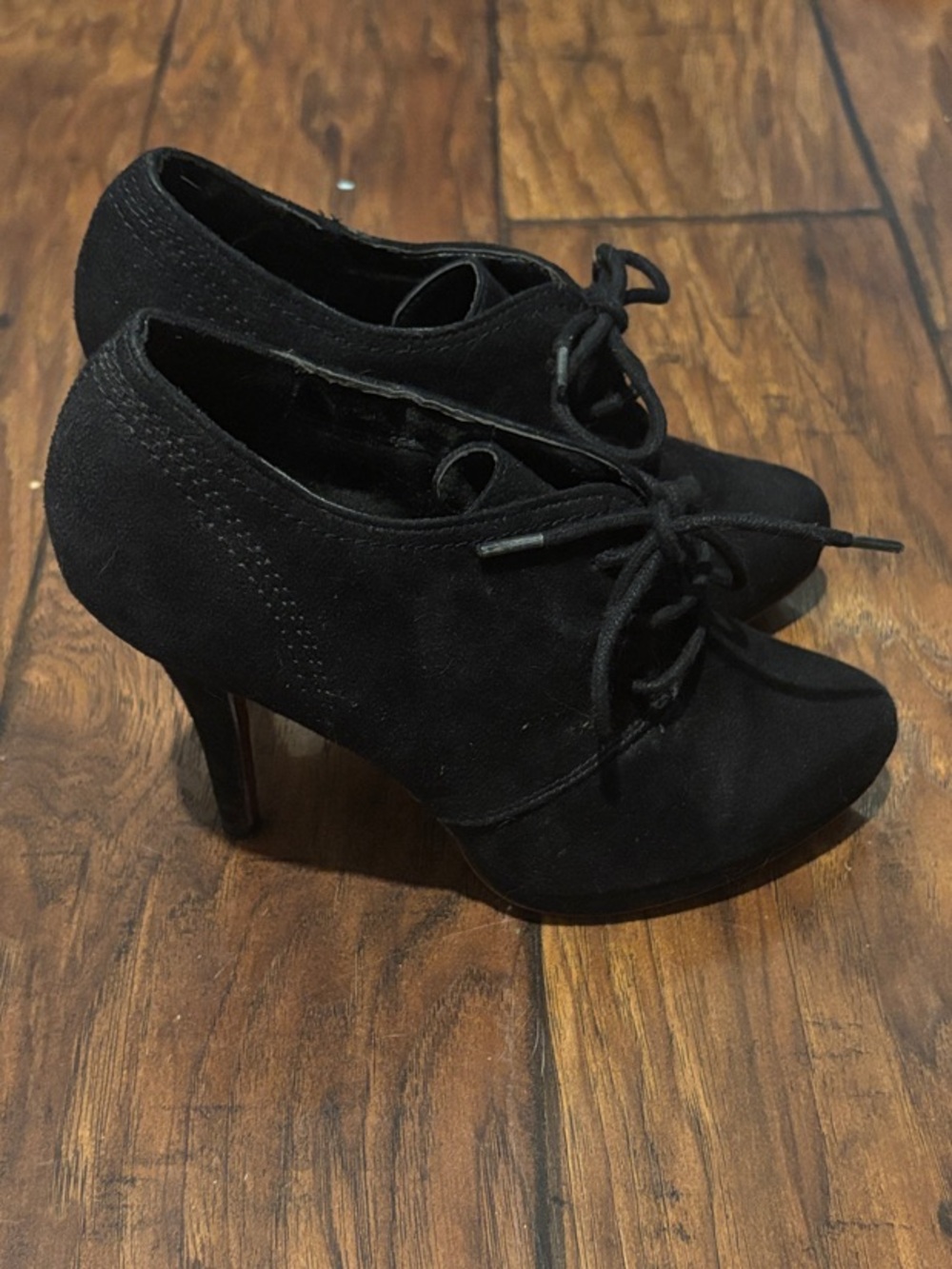 Xappeal Black Lace-Up Suede High Heel Booties